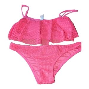Roxy Swim Hot Pink Flounce Top 2 Piece Bikini Size Large